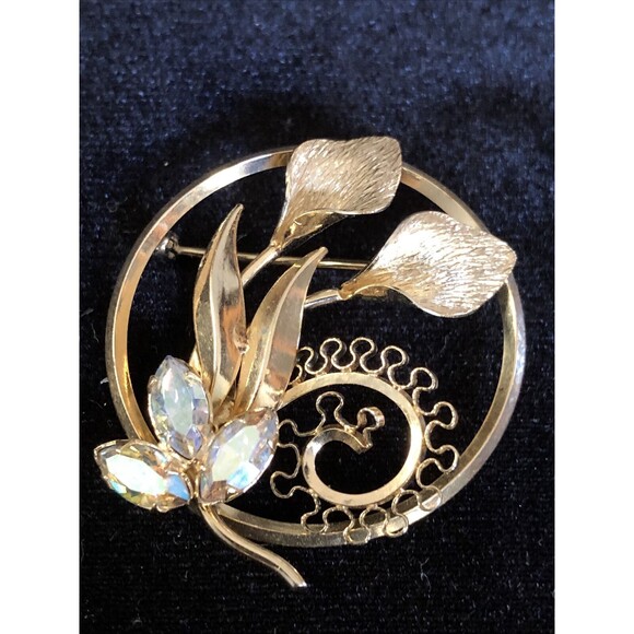 Vintage Rare Star Art 1/20 12kt Gf Aurora Borealis Rhinestones Flower Brooch - Picture 3 of 5